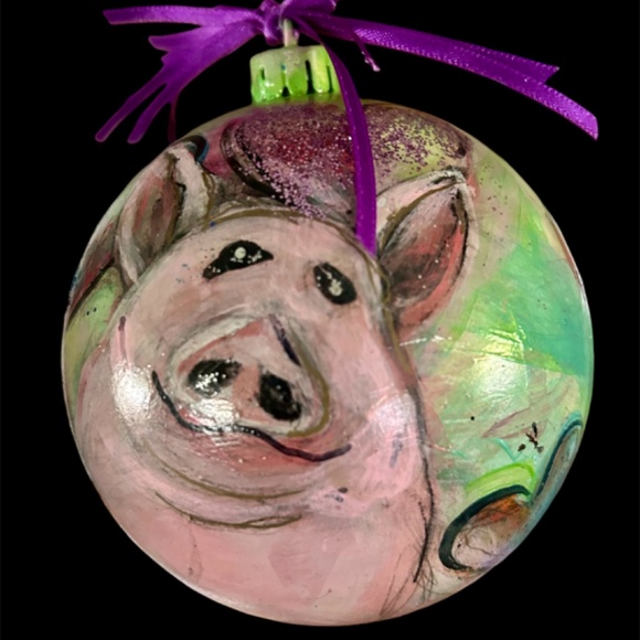 Other - Hand Painted by Seller 5" PIG Shatter Proof Christmas Ball Ornament